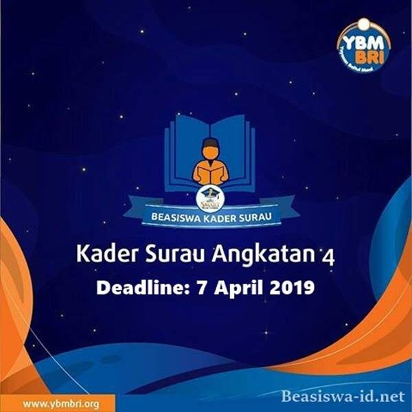 Beasiswa Kader Surau 2019 Batch 4 Untuk S1 Ybm Bri
